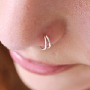 MODRSA Nose Rings Nose Rings Hoops Nose Ring Surgical Steel Nose Piercings Jewelry Double Hoop Nose Rings for Women Silver Nose Rings 20 gauge