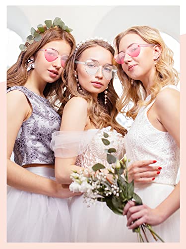 Dunzy 24 Pieces Bride Babe Heart Sunglasses Rimless Heart Shape Sunglasses Bachelorette Sunglasses for Wedding Party