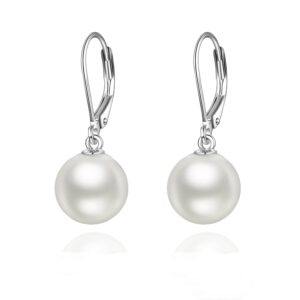 925 Sterling Silver Pearl Leverback Earrings Dangle Drop Jewelry Gifts for Women (Pearl)