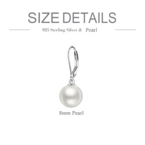 925 Sterling Silver Pearl Leverback Earrings Dangle Drop Jewelry Gifts for Women (Pearl)