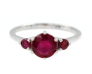 925 sterling silver natural red ruby gemstone 7 mm round cut july birthstone three stone cluster unisex ring for birthday gift (rhodium plated silver, 6)