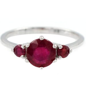 925 Sterling Silver Natural Red Ruby Gemstone 7 MM Round Cut July Birthstone Three Stone Cluster Unisex Ring For Birthday Gift (Rhodium Plated Silver, 6)