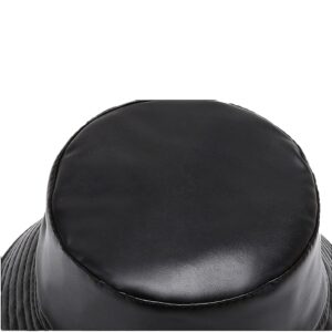 Unisex Retro Fashion PU Leather Bucket Hat Reversible Solid Trendy Sun Hat for Men Women