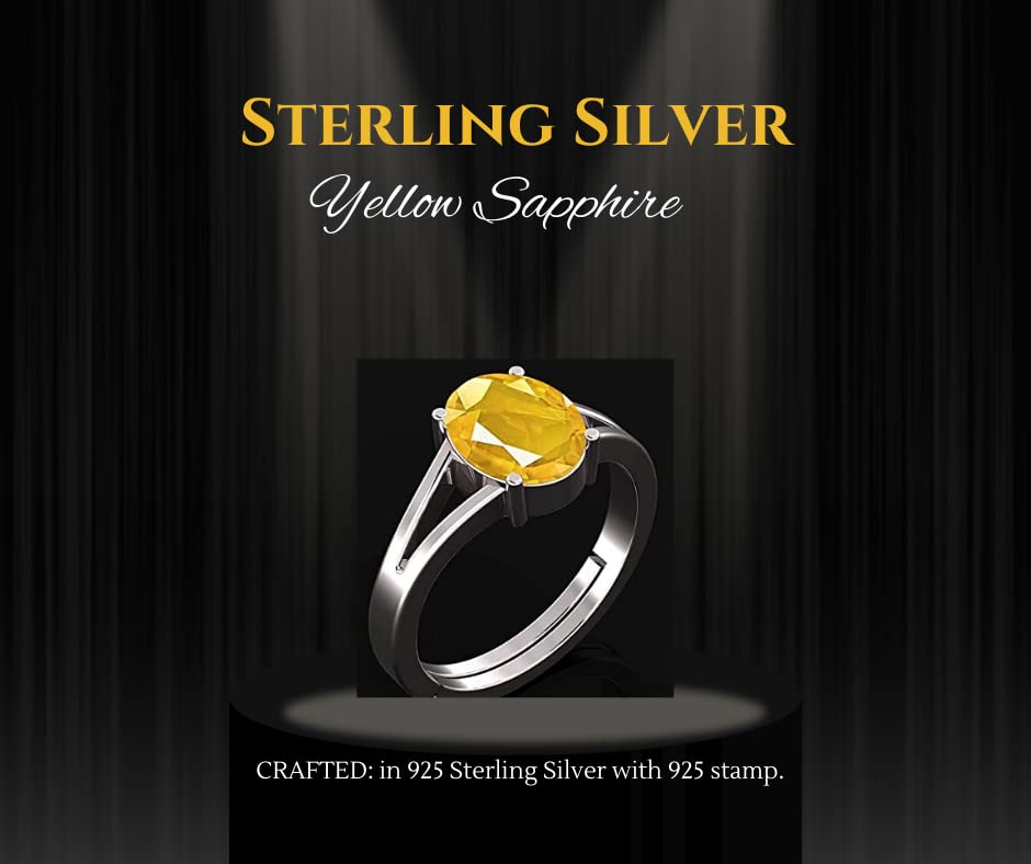 SirDaksh 6.50 Carat 925 Sterling Silver Ring Yellow Sapphire Gemstone Astrological Purpose For Men And Women's