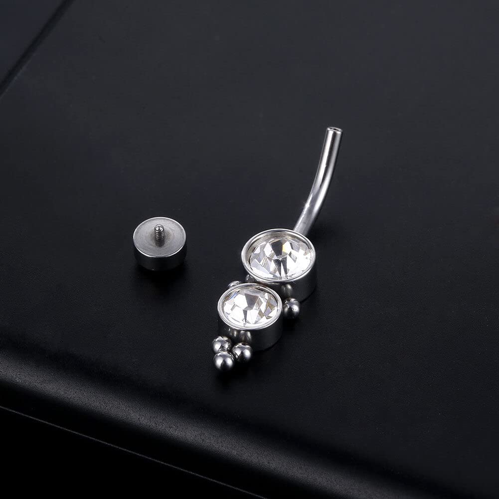 Arardo G23 Solid Titanium Belly Button Rings Piercing,ASTM F136 Implant Grade Titanium Navel Rings,Nickel Free,Low Gloss Polished Bar Smooth Surface,Crystal CZ,14G,2Pcs, BR36