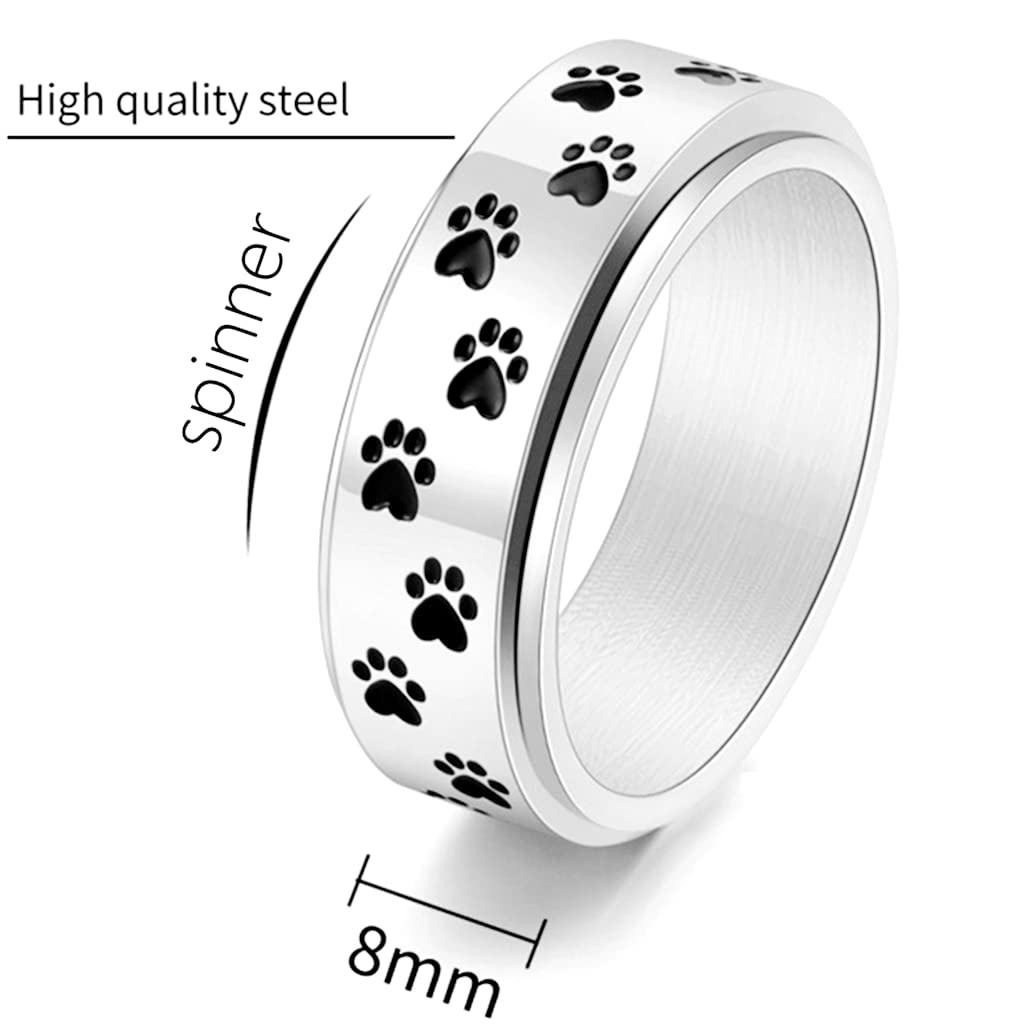 Jude Jewelers 8mm Stainless Steel Rotate Spinner Dog Cat Paw Style Wedding Band Ring (Silver, 11)