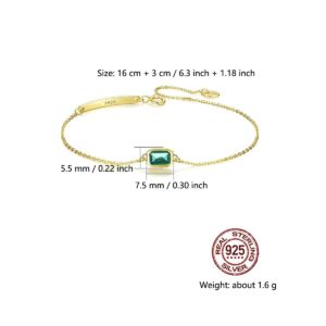 SENCLE S925 Sterling Silver with 14K Yellow Gold Plated Simulated Emerald Green Gemstone Adjustable Bracelet for Women