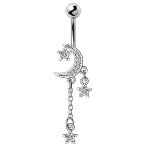 pierced owl 14ga 316l stainless steel moon and stars dangling belly button ring