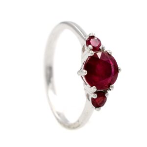 925 Sterling Silver Natural Red Ruby Gemstone 7 MM Round Cut July Birthstone Three Stone Cluster Unisex Ring For Birthday Gift (Rhodium Plated Silver, 6)