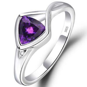 LUO S925 Sterling Silver Unique Infinity Ring Trillion Cut Amethyst Ring Promise Ring for Women US Size 8.5