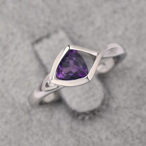 LUO S925 Sterling Silver Unique Infinity Ring Trillion Cut Amethyst Ring Promise Ring for Women US Size 8.5