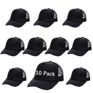 OKBA Sublimation Blank Baseball Cap Polyester Mesh Black Trucker Hat Adult (Black hat * 10pcs)