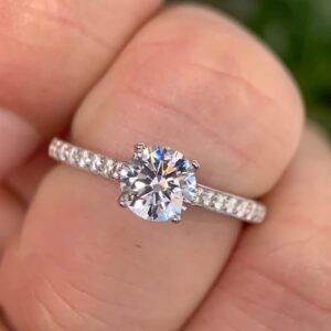 HAFEEZ CENTER 1ct True D Color VVS Hidden Halo Round Brilliant Cut Solitaire Moissanite Engagement Rings for Women (Moissanite, 6)