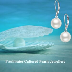 925 Sterling Silver Pearl Leverback Earrings Dangle Drop Jewelry Gifts for Women (Pearl)