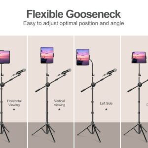 elitehood iPad Stand & Boom Mic Stand, Height Adjustable iPad Microphone Holder Stand, Tablet Microphone Tripod Stand for Singing, Compatible with iPad Pro Air Mini and 4-12.9’’ Phones & Tablets