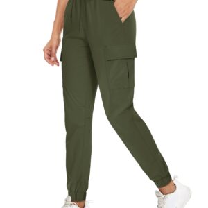 MAGCOMSEN Hiking Pants Women Waterproof Lightweight Quick Dry Cargo Pants Outdoor Casual Travel Joggers Army Green, M