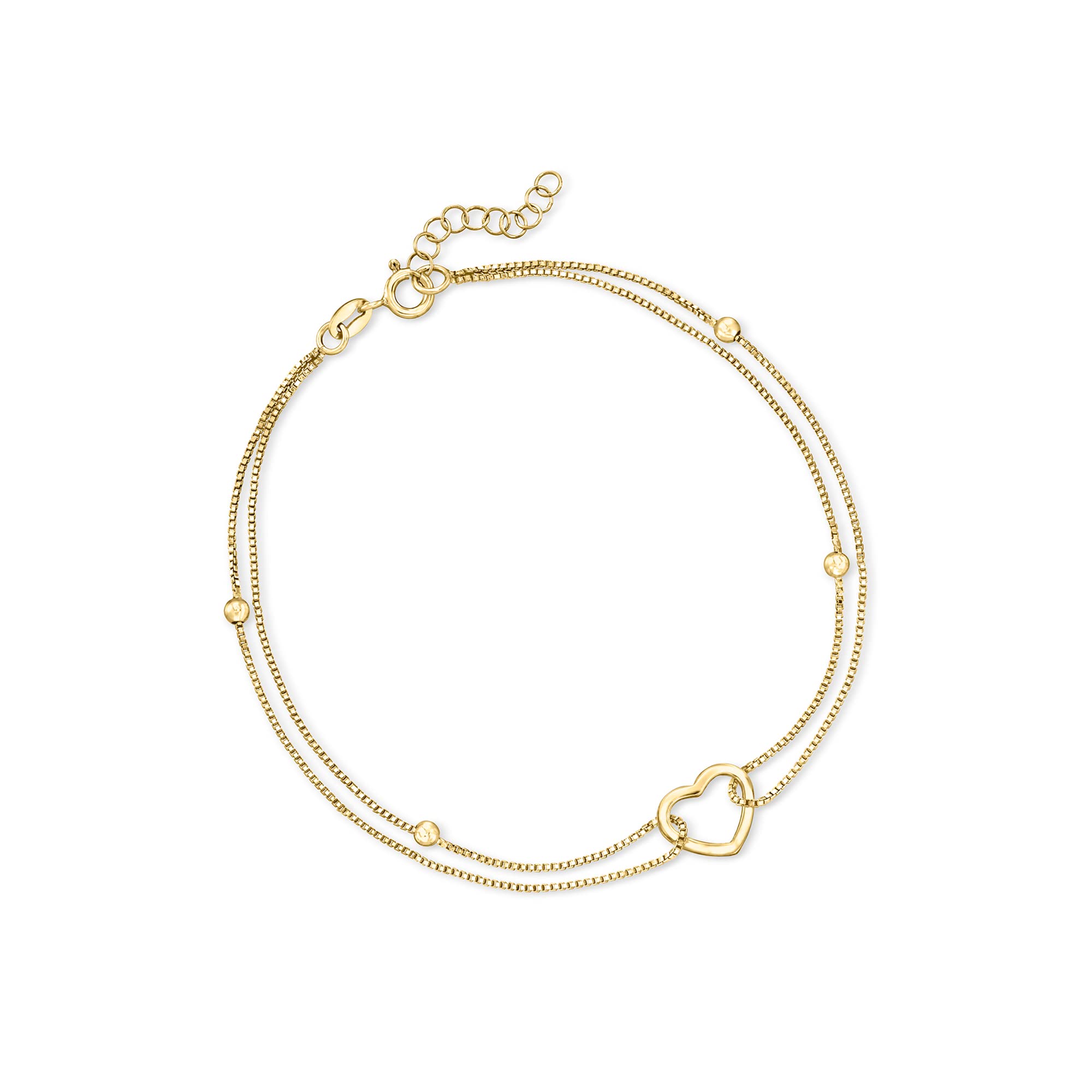 Ross-Simons 18kt Gold Over Sterling Heart and Bead Anklet. 9 inches