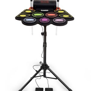 Electric Kids Drum Set,Electronic Drum Set Practice 9 Pads With Stand,Music Recording,Light Up Drum Sticks,Drum Pedal,Midi,Dual Stereo Speaker(Rainbow)