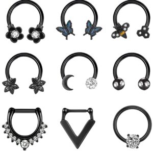 NICEIGHT 9PCS 16G Sugical Steel Horseshoe Septum Rings for Women Cartilage Hoop Helix Tragus Daith Piercing Bee Sunflower Body Jewelry B