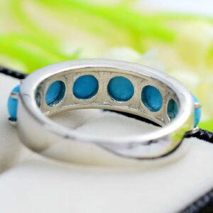 5 MM Round Cabochon Natural Sleeping Beauty Turquoise Gemstone 925 Sterling Silver December Birthstone Cluster Unisex Proposal Ring For Girlfriend Gift (Rhodium Plated Silver, 9.5)