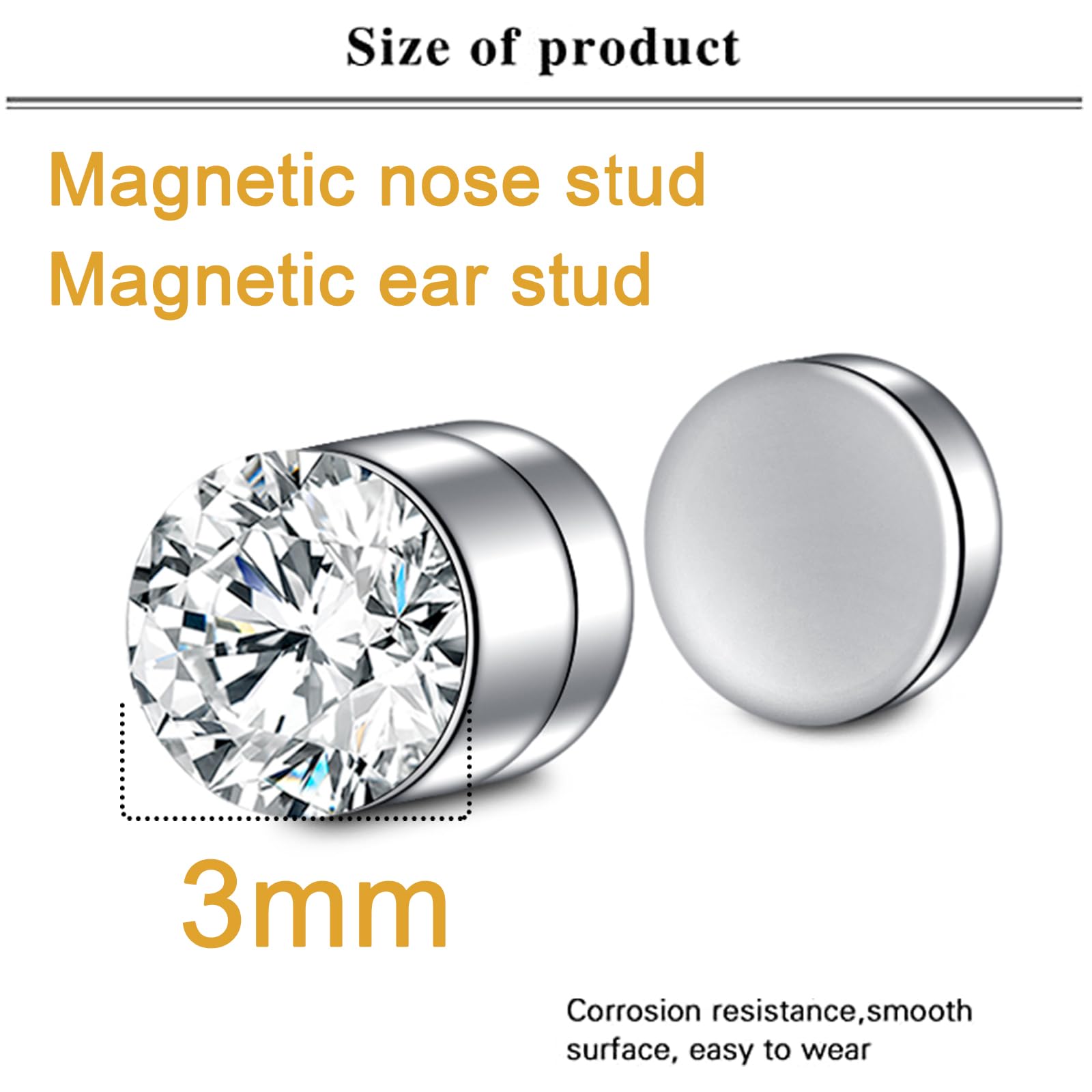 MODRSA Fake Nose Stud Fake Nose Ring Stud Mgentic Nose Stud Fake Stud Noes Ring Magnet Nose Ring Magnet Nose Piercing 3mm