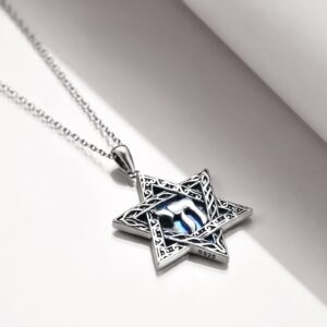 CRMAD Star of David Jewish Necklace for Women Men Sterling Silver Chai Abalone Shell Pendant Jewish Jewelry