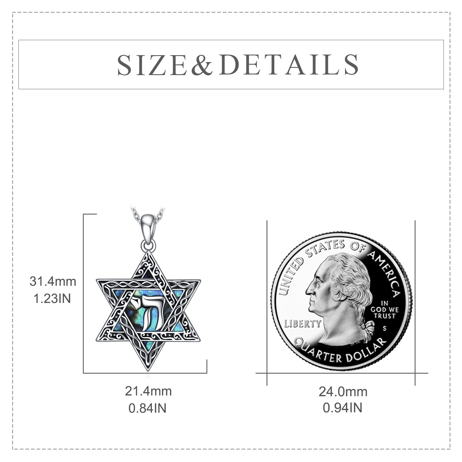 CRMAD Star of David Jewish Necklace for Women Men Sterling Silver Chai Abalone Shell Pendant Jewish Jewelry