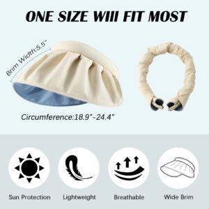 RainFlowwer Visors for Women, Clip On Foldable Wide Brim Womens Golf Cap,Cream White Roll-up Headband Blue Sun Hat with UV Protection