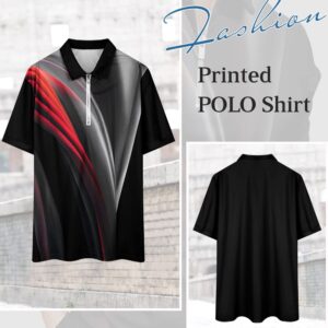 Hodaweisolp Men's Short Sleeve Zipper Casual Slim Fit Printed Golf Polo Shirt Tops Black Gradient-L