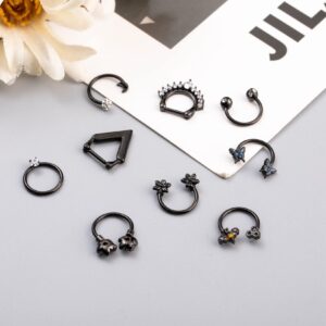 NICEIGHT 9PCS 16G Sugical Steel Horseshoe Septum Rings for Women Cartilage Hoop Helix Tragus Daith Piercing Bee Sunflower Body Jewelry B