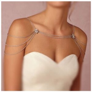 Women Rhinestone Layered Shoulder Chain Necklace Sexy Bikini Body Chain Party Wedding Summer Beach Jewelry Accessories (Silver)