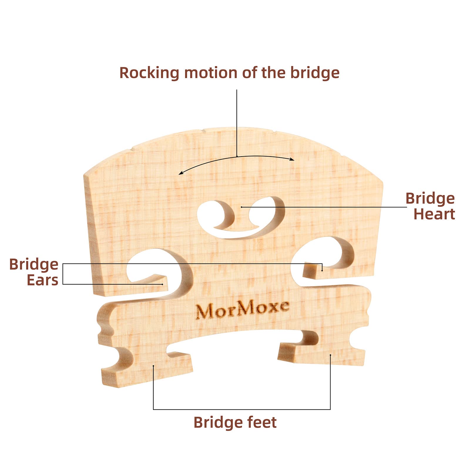 MorMoxe Violin Bridge 4/4 Full Size, Hand-Carved Maple, Direct Fit, Fully Adjusted Violin String Slots and Feet - Violin Bridge