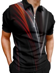 hodaweisolp men's short sleeve zipper casual slim fit printed golf polo shirt tops black gradient-l