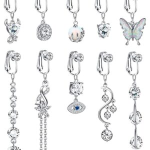 NICEIGHT 10PCS Faux Belly Button Rings for Women Dangle Belly Rings Clip On Belly Rings Butterfly Evil Eye Fake Navel Rings Non Piercing Jewelry S10