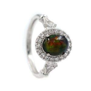 Gemstone 925 Solid Silver 9X7 MM Natural Black Opal Oval October Birthstone Solitaire Unisex Ring For Wedding Gift (Rhodium Plated Silver, 6)