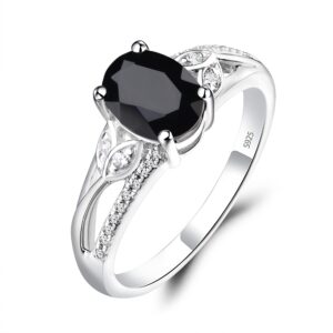 luo 925 sterling silver oval shaped 1.45 ct black spinel ring black stone engagement ring for women us size 5.5