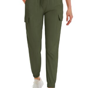 MAGCOMSEN Hiking Pants Women Waterproof Lightweight Quick Dry Cargo Pants Outdoor Casual Travel Joggers Army Green, M