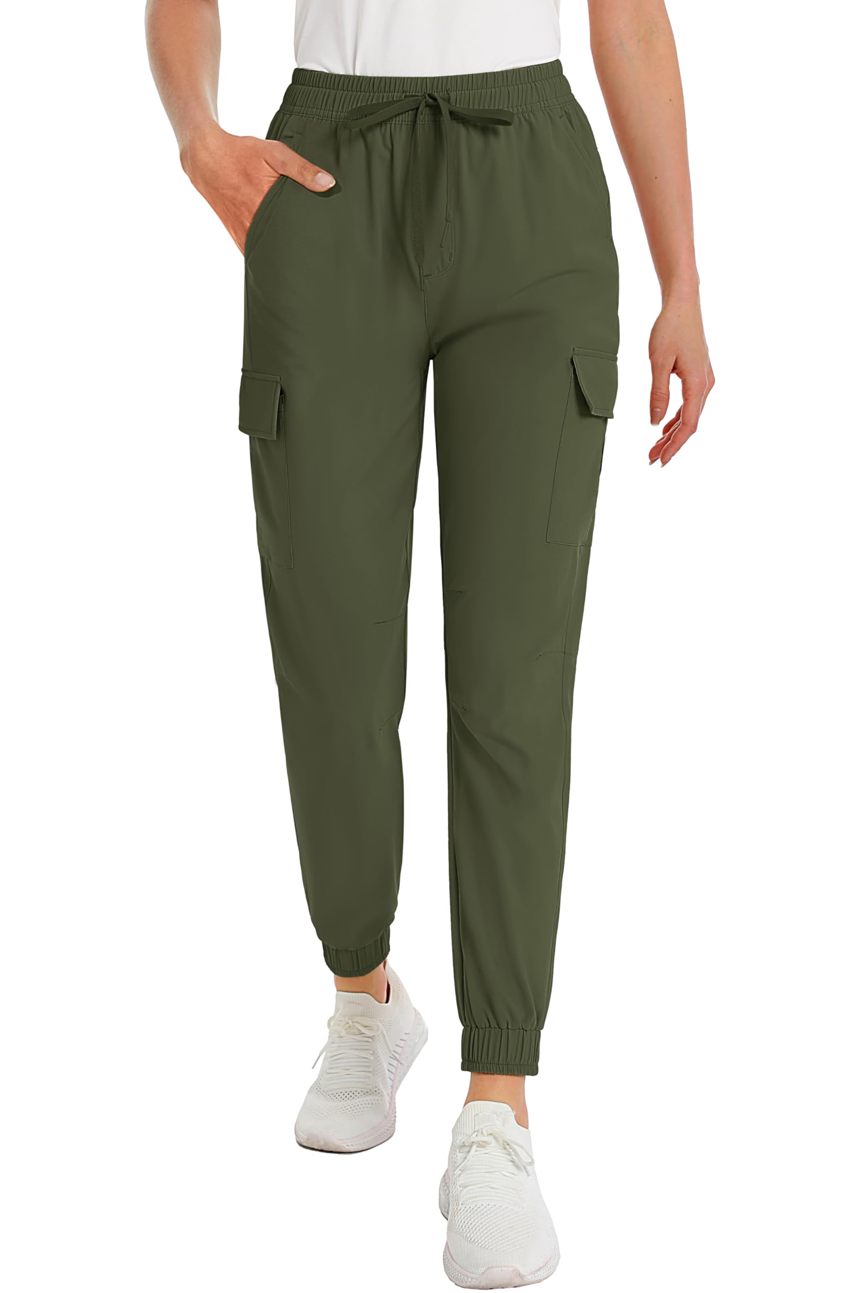 MAGCOMSEN Hiking Pants Women Waterproof Lightweight Quick Dry Cargo Pants Outdoor Casual Travel Joggers Army Green, M