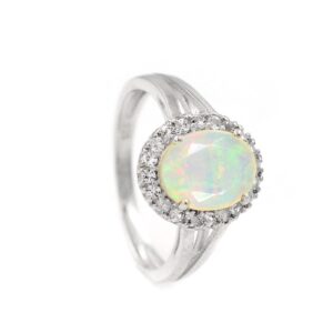 Natural 10X8 MM Welo Ethiopian Opal Cut Gemstone Oval Shape October Birthstone 925 Sterling Silver Solitaire Ring For Bridal Gift (Rhodium Plated Silver, 8)