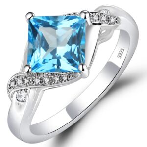 luo 925 sterling silver swiss blue topaz ring kite set square cut 7x7 mm engagement ring for women us size 5