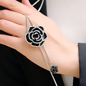 MXHUA Rhinestones Rose Flower Necklace for women Long Sweater Chain