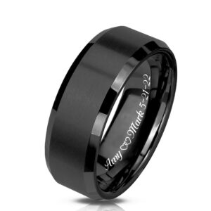 personalized black brushed men's tungsten, custom engraved ring, black wedding band, fiancé engagement ring, 8mm men's ring- made in usa