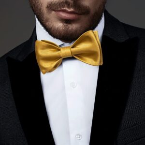 DiBanGu Gold Bow Ties for Men Self Tie Bow Tie and Pocket Square Set Adjustable Solid Satin Formal Tuxedo Bow Tie