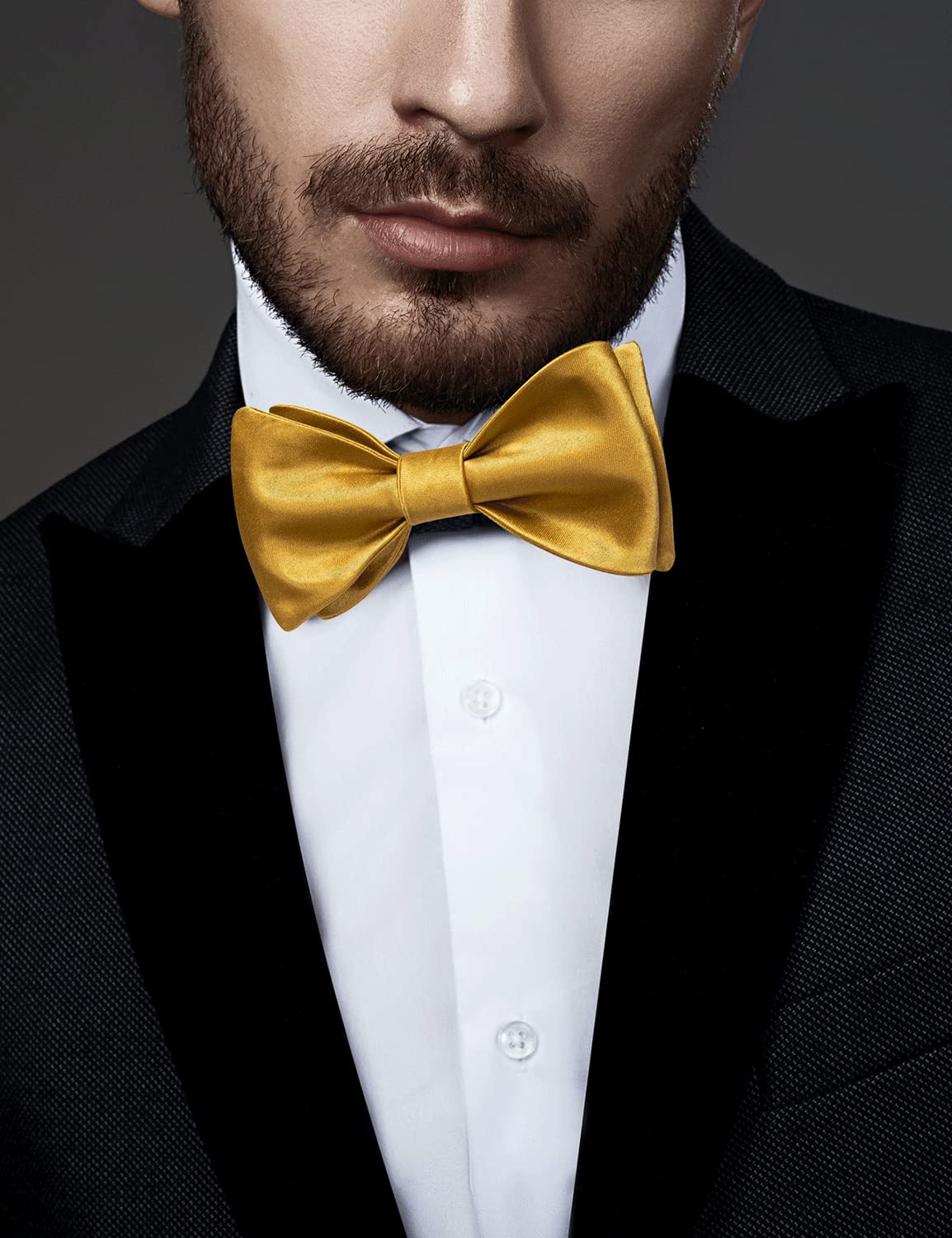 DiBanGu Gold Bow Ties for Men Self Tie Bow Tie and Pocket Square Set Adjustable Solid Satin Formal Tuxedo Bow Tie