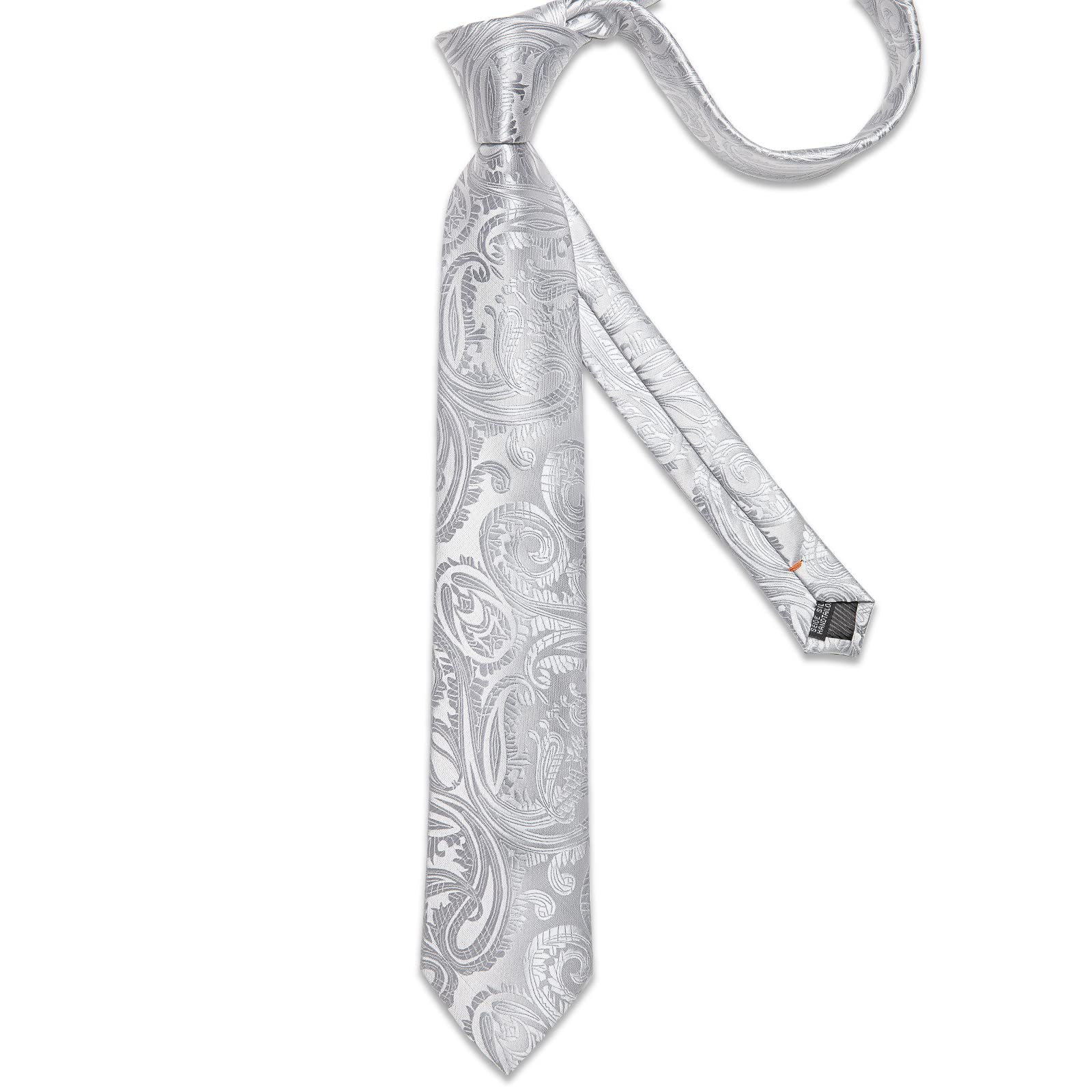 DiBanGu Silver Tie Paisley Ties for Men Tie and Pocket Square Set Tie Accessories for Men Jacquard Woven Silk Necktie