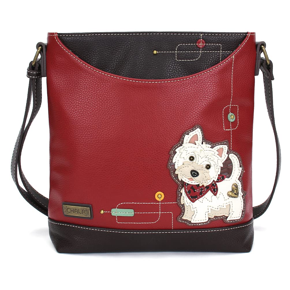 Chala Group Handbag Westie Sweet Messenger Mid Size Tote Bag -Burgundy, Burgundgy