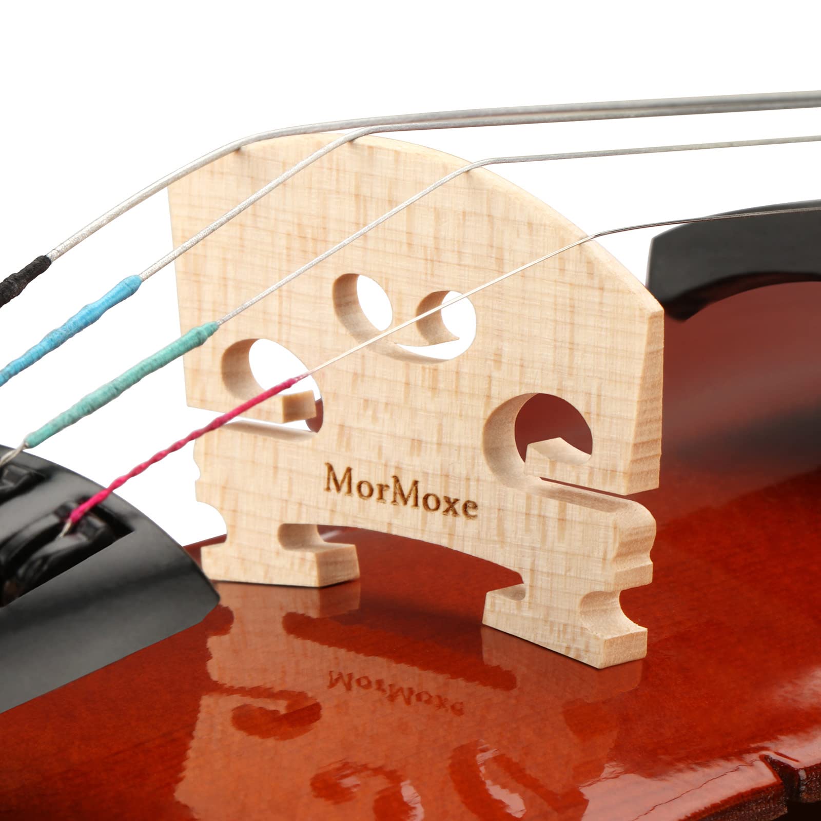 MorMoxe Violin Bridge 4/4 Full Size, Hand-Carved Maple, Direct Fit, Fully Adjusted Violin String Slots and Feet - Violin Bridge