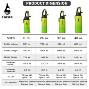 Farsea Insulated Water Bottle With Paracord Handle, Protective Silicone Boot and 2 Lids (Straw Lid & Spout Lid), Stainless Steel Water Bottle Wide Mouth, Double Wall Sweat-Proof BPA-Free, 24 oz