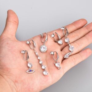 NICEIGHT 10PCS Faux Belly Button Rings for Women Dangle Belly Rings Clip On Belly Rings Butterfly Evil Eye Fake Navel Rings Non Piercing Jewelry S10