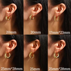 Gold Hoop Earrings for Women,14K Gold Plated Thick Hoop Earrings Pack, Chunky Hoops Set Hypoallergenic, Small Hoop Jewelry